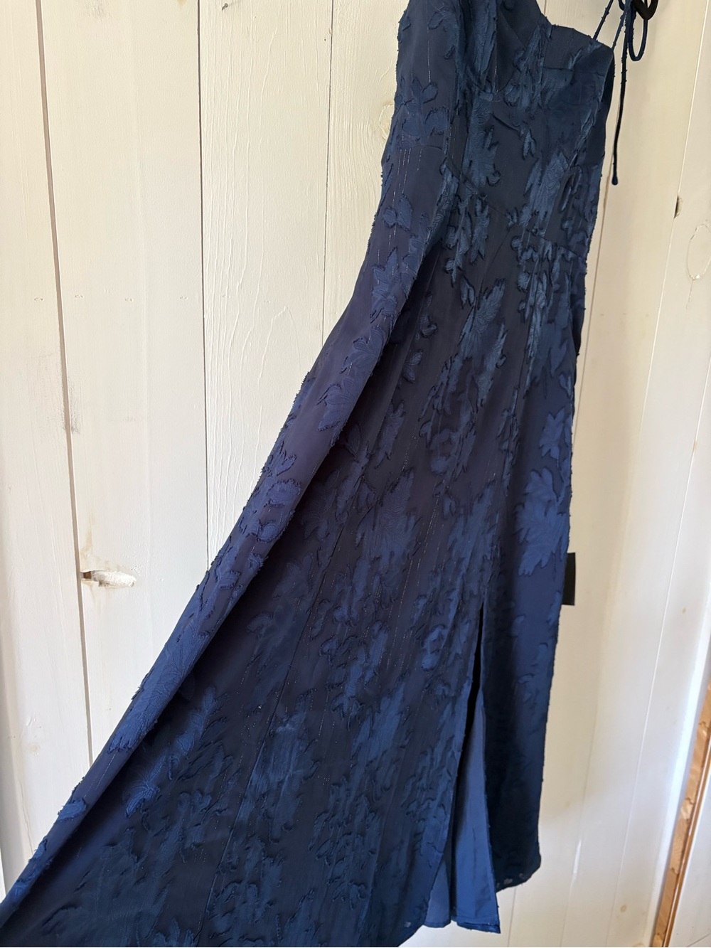 NWT Lulus Loveliest Looks Navy Blue Floral Jacquard Tie-Strap Midi Dress Size L - Picture 8 of 15